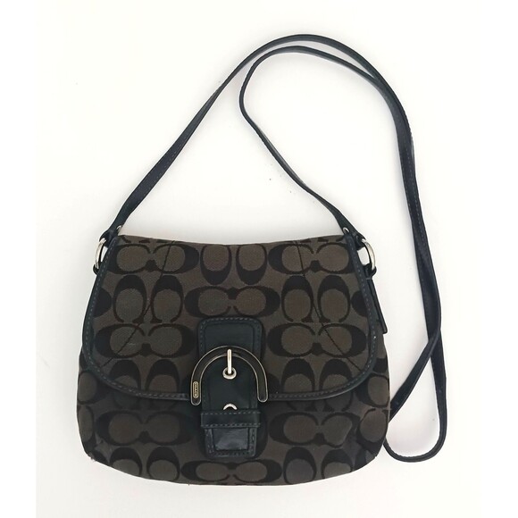 Coach Buckle Flap Front Blk Logo Jacquard Crossbody Patent Strap/Trim 9X6.5 - Picture 11 of 11